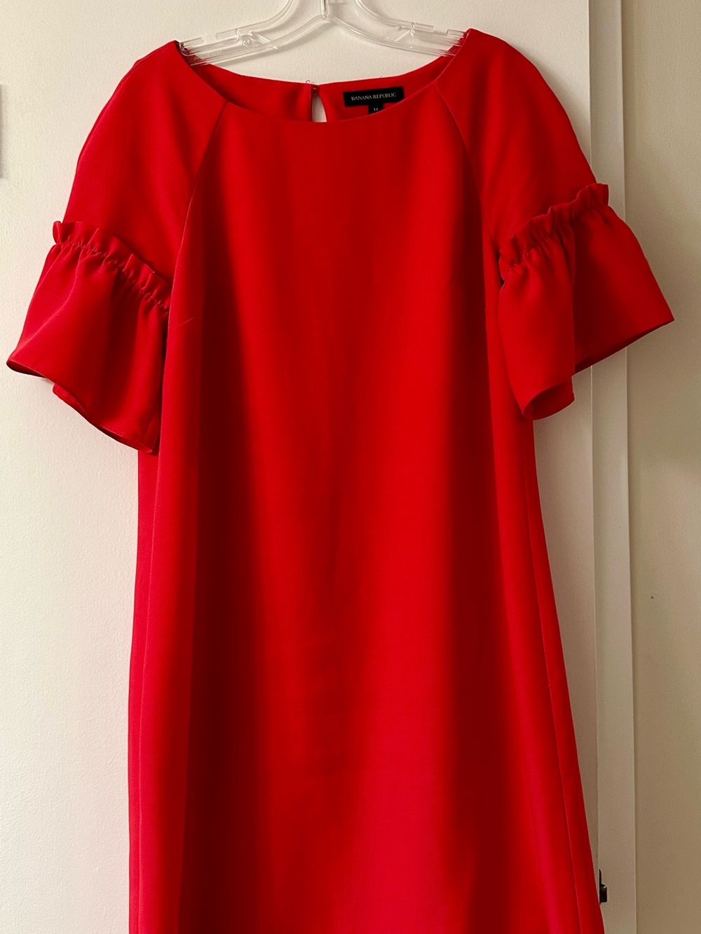 Banana Republic Red Midi Shift Dress with Ruffle Sleeves